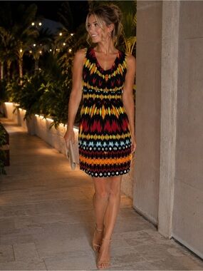 Midnight Velvet Multicolor Abstract Print Cap Sleeve Dress Women’s Small